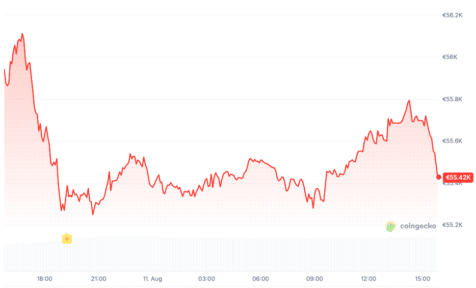 Bitcoin-Kurs (24 Std.). Quelle: Coingecko.