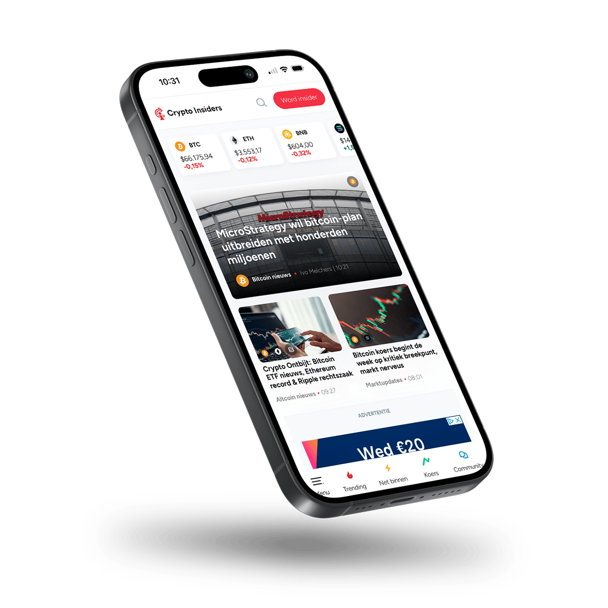 Telefon-Mockup mit der Crypto-Insiders-App