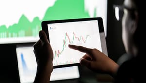 Een foto van een oudere man met een bril die grafieken van crypto analyseert op verschillende beeldschermen Een foto van een oudere man met een bril die grafieken van crypto analyseert op verschillende beeldschermen