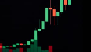 groene-candles-op-grafiek-crypto Een crypto grafiek met daarop groene candles, een stijgende koers