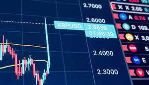 Een afbeelding van de XRP koers met een stijging richting de $2,70 na een specifieke gebeurtenis, candle chart Een afbeelding van de XRP koers met een stijging richting de $2,70 na een specifieke gebeurtenis, candle chart