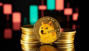 Een afbeelding van muntjes van de crypto en memecoin dogecoin (DOGE) Een afbeelding van muntjes van de crypto en memecoin dogecoin (DOGE)