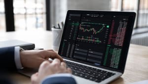 Trading chart laptop Bitcoin koers dipt na spectaculaire stijging, SUI blijft maar gaan