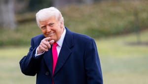 Trump-wijst-lacht Foto van President Donald Trump