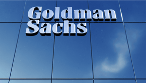 Goldman Sachs logo op kantoorgebouw Goldman Sachs logo op kantoorgebouw