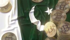 De vlag van pakistan met daarop meerdere bitcoin (BTC) munten De vlag van pakistan met daarop meerdere bitcoin (BTC) munten