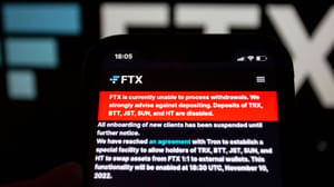 Een afbeelding van de failliete cryptobeurs FTX, met een scherm dat opnames uitgeschakeld zijn