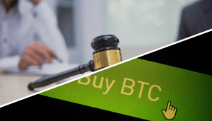 Een split image van een koop bitcoin afbeelding en een setting van de rechtbank Een split image van een koop bitcoin afbeelding en een setting van de rechtbank
