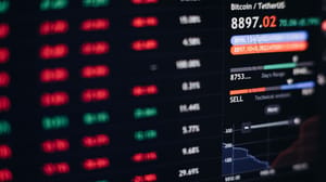 Een afbeelding van de bitcoin (BTC) koers met veel marktdata Een afbeelding van de bitcoin (BTC) koers met veel marktdata