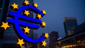 Een afbeelding van het euroteken bij het hoofdkantoor van de Europese Centrale Bank in Frankfurt Een afbeelding van het euroteken bij het hoofdkantoor van de Europese Centrale Bank in Frankfurt