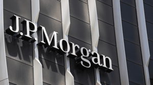 JPMorgan logo op kantoor JPMorgan logo op kantoor