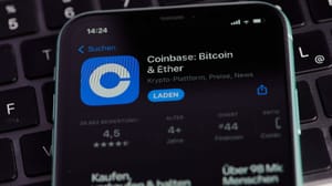 Een afbeelding van de app van cryptobeurs Coinbase in de app store Een afbeelding van de app van cryptobeurs Coinbase in de app store