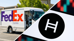 Een split image met FedEx en Hedera Een split image met FedEx en Hedera