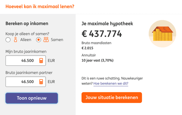 Als tweeverdiener zijn de mogelijkheden in één klap een stuk groter. Bron: ‘ING rekentool’