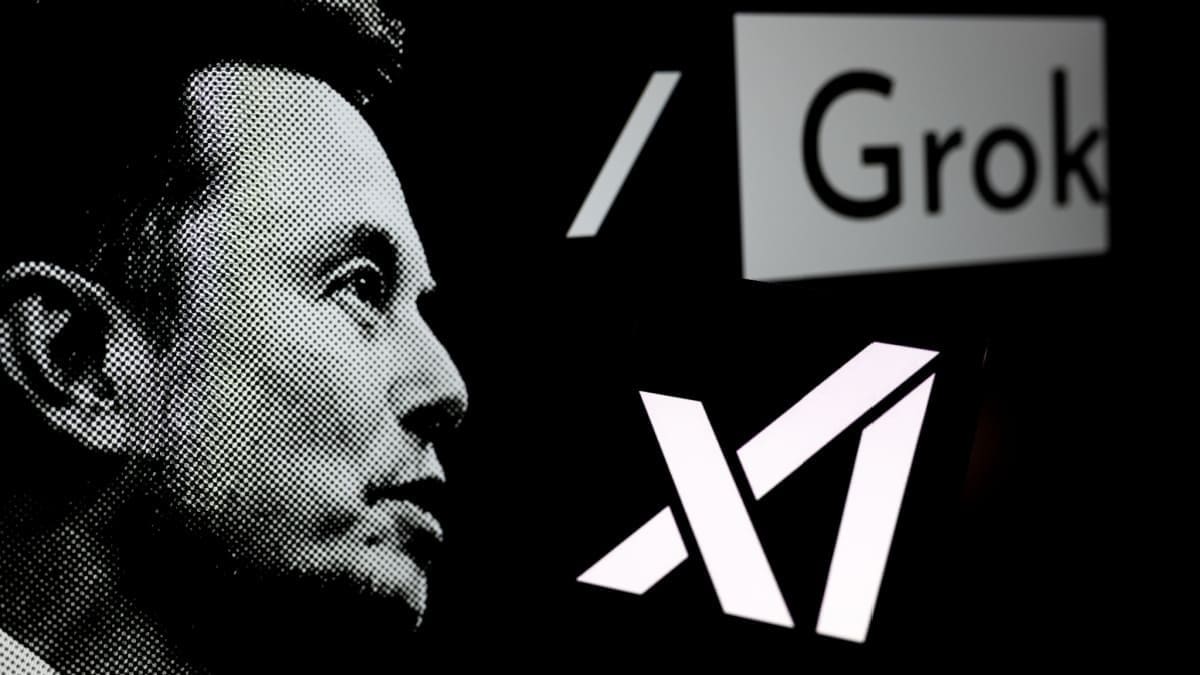 Een afbeelding van Elon Musk met zijn bedrijf xAI, dat de kunstmatige intelligentie Grok heeft ontwikkeld die nu ook geintegreerd is in X