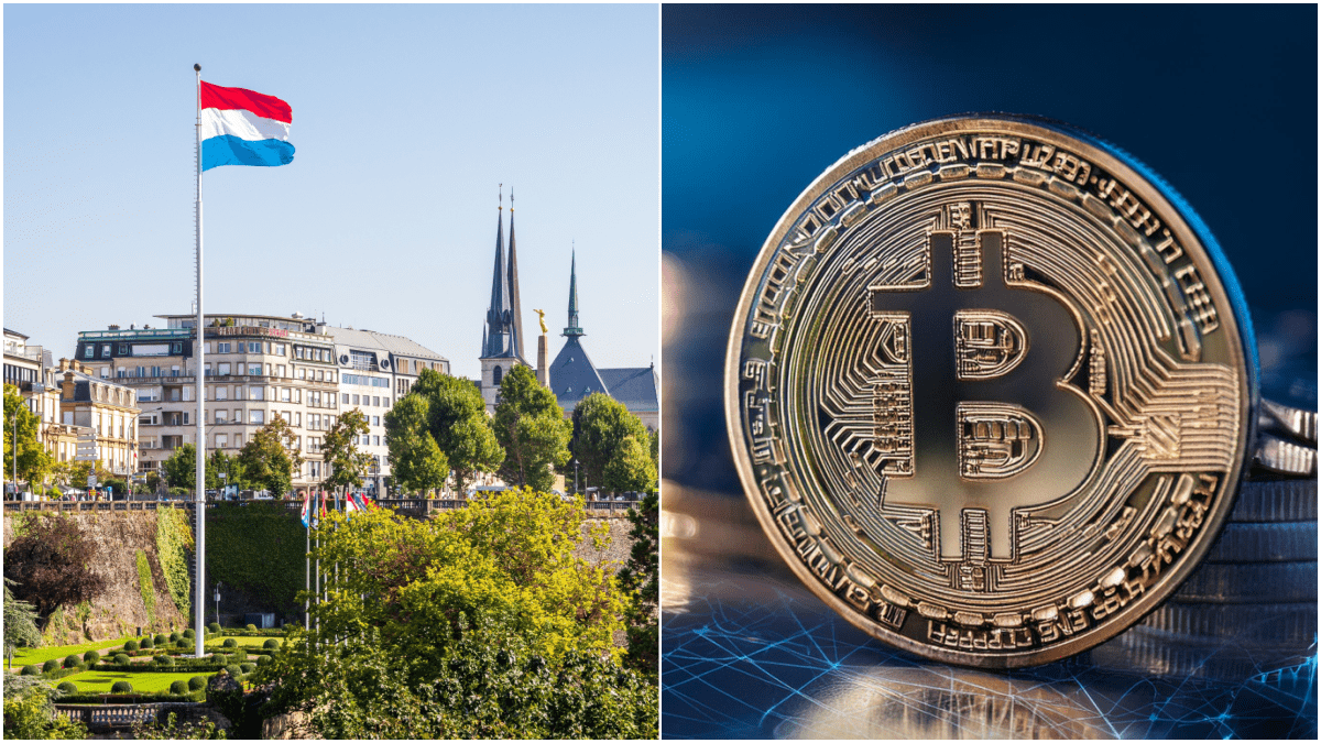 Foto van Luxemburg en Bitcoinmunt Foto van Luxemburg en Bitcoinmunt