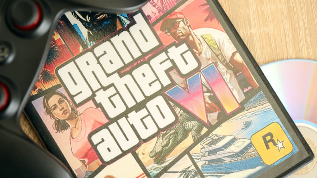Een afbeelding van een verpakking van de videogame GTA 6, met daarbij een game controller van de playstation 5 Een afbeelding van een verpakking van de videogame GTA 6, met daarbij een game controller van de playstation 5